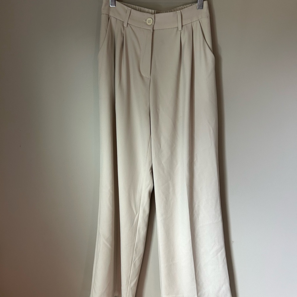Beige Wide-Leg Women's Trousers